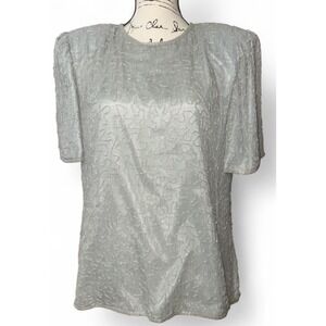 Vintage Jakelin Designs Beaded Top Silk Short Sleeve Vintage Party Blouse Size L